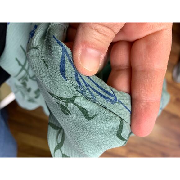 Sundance Silk Midi Dress Womens Size 6 Green Blue Floral Print Sleeveless *FLAWS - Picture 7 of 8